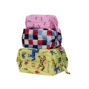 BAGGU 3D Zip Set Pouch Trio Recycled Nylon, Washable, Painted Prairie, NWT